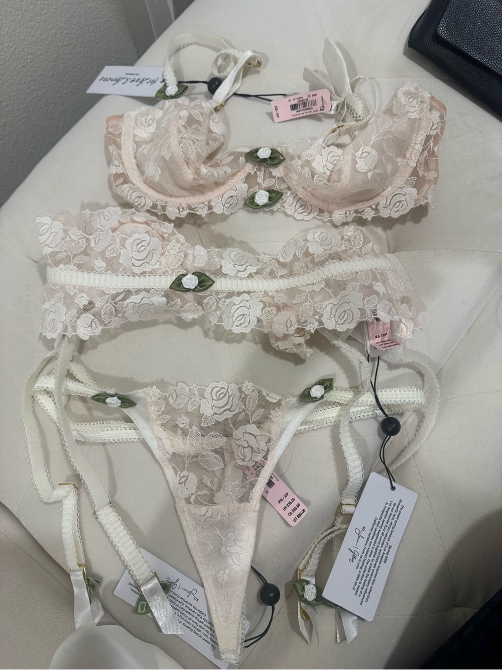 For Love And Lemons Ivory Lace 3-Piece Lingerie Set